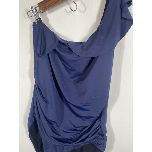 Swimsuit Bathing Suit Size 16 Navy Blue One Shoulder Slimming XL Womens NEW - Picture 4 of 8